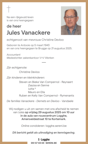 Overlijdensbericht Jules Vanackere